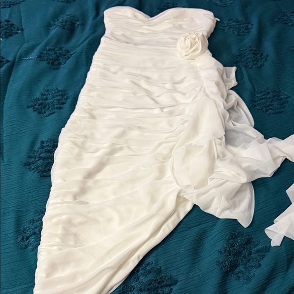 CLUB L LONDON Pure Excess White bandeau Runched ruffle dress - Picture 2 of 6